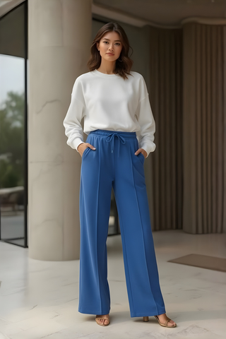 Deep Royal Blue Wide-Leg Trousers