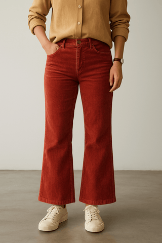 Women’s Rust Red Corduroy Wide-Leg Pants - Ecowears.pk