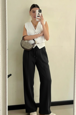 Shadow Luxe Wide-Leg Trousers - Black