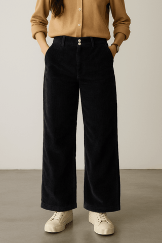 Women’s Charcoal Corduroy Wide-Leg Pants - Ecowears.pk
