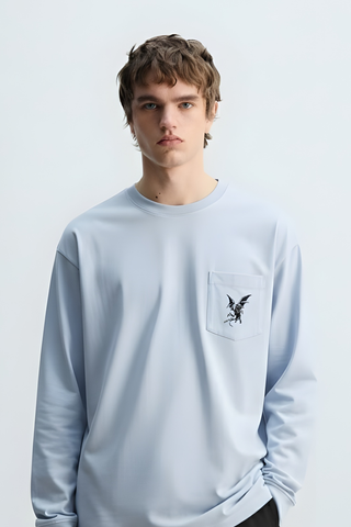 Light Blue Graphic Pocket Sweatshirt