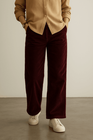 Women’s Maroon Corduroy Wide-Leg Pants - Ecowears.pk