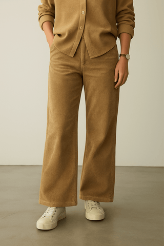 Women’s Camel Brown Corduroy Wide-Leg Pants - Ecowears.pk