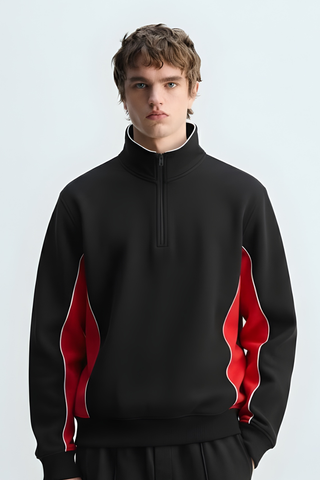 Black & Red Panel Half-Zip Sweatshirt