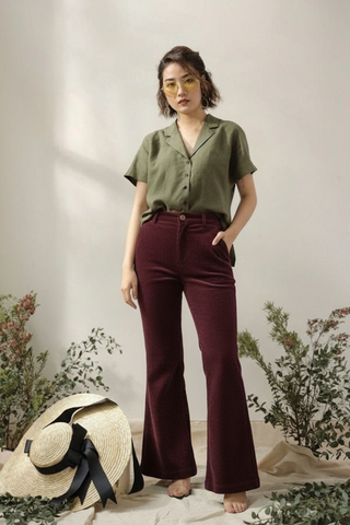 Women’s Maroon Corduroy Wide-Leg Pants