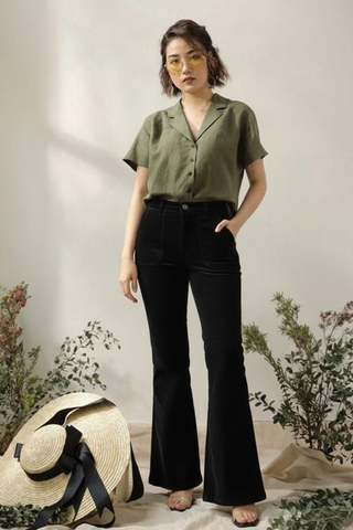 Women’s Black Velvet Flared Pants