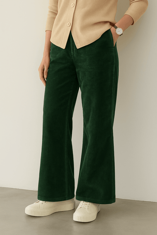 Women’s Forest Green Corduroy Wide-Leg Pants - Ecowears.pk