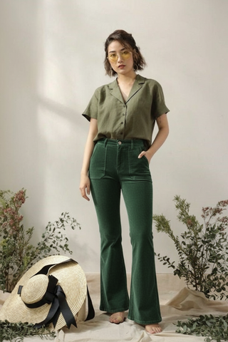 Women’s Forest Green Corduroy Wide-Leg Pants