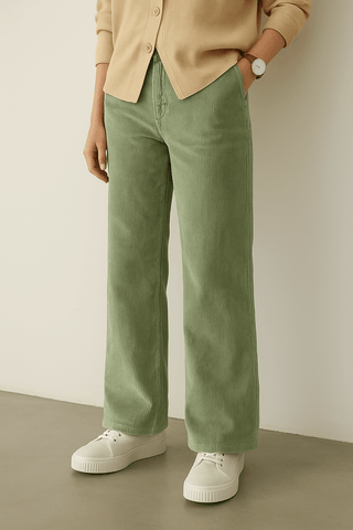 Women’s Sage Green Corduroy Wide-Leg Pants - Ecowears.pk