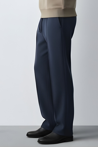 Men’s Relaxed Fit Trousers - Textured Blue Casual Comfort Wear