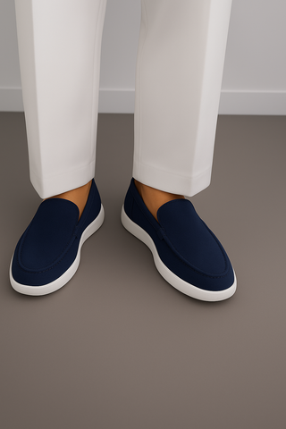 Navy Blue Suede Loafers