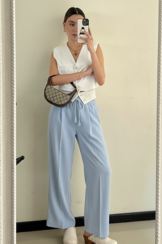 Serene Blue Flow Wide-Leg Trousers - Light Blue