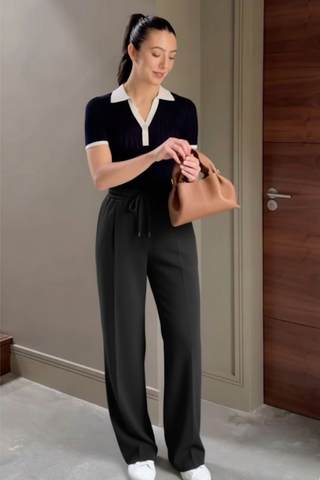 Shadow Luxe Wide-Leg Trousers - Black