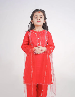 Embroidered Red Trouser Set for Girls.