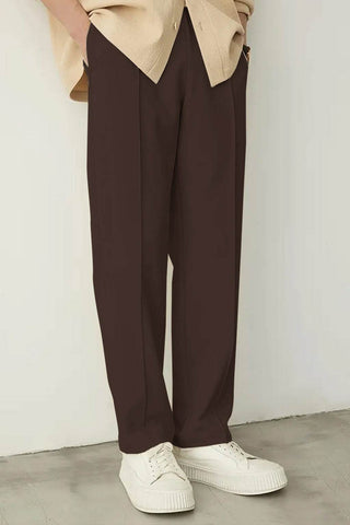 Dark Brown Pleated Straight-Fit Trousers - Ecowears.pk