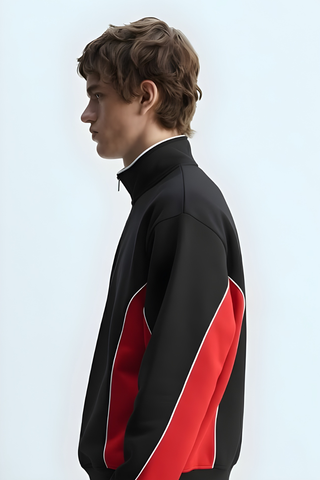 Black & Red Panel Half-Zip Sweatshirt