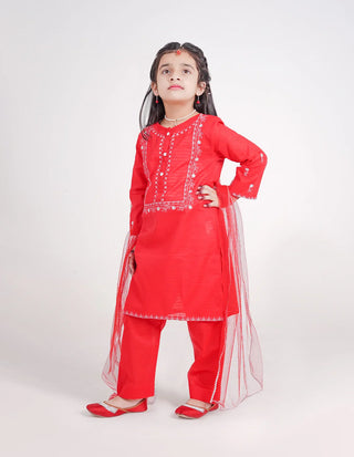 Embroidered Red Trouser Set for Girls.