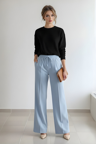 Serene Blue Flow Wide-Leg Trousers - Light Blue