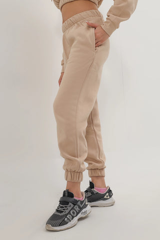 Light Beige Cropped Tracksuit Set