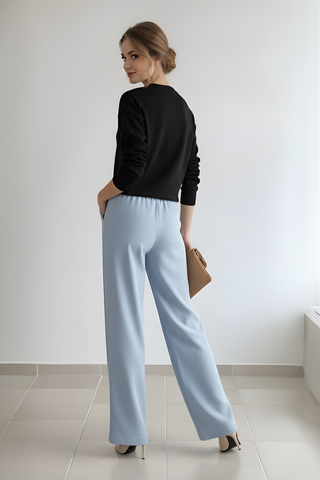 Serene Blue Flow Wide-Leg Trousers - Light Blue