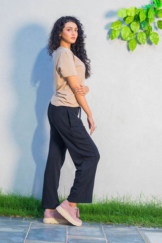 Black Drawstring Trousers for Daily Comfort - Straight-Leg Style - Ecowears.pk
