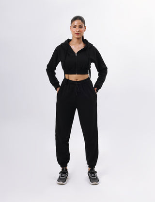 Black Croppped Tracksuit Set
