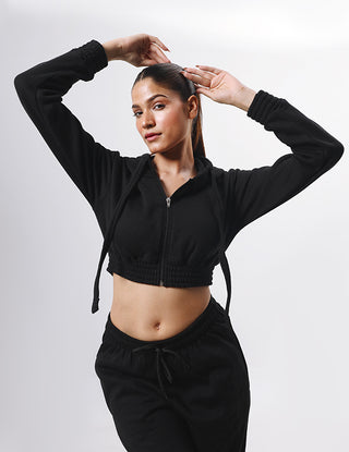 Black Croppped Tracksuit Set