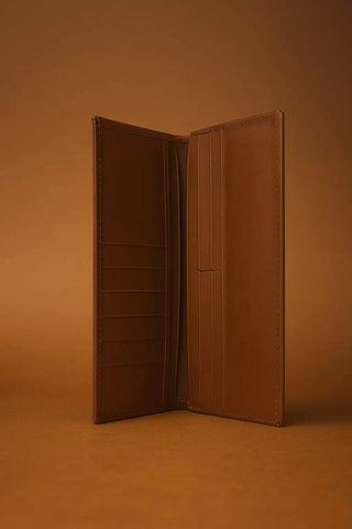 Classic Tan Leather Long Wallet – Slim & Stylish Organizer - Ecowears.pk