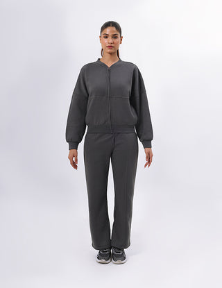 Dark Gray Plush Bomber Traksuit