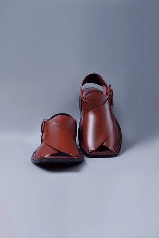 Deep Maroon Charsadda Chappal with Double Side Strap and Fine Stitch Detailing - Ecowears.pk