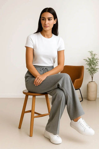 Elevate Wide-Leg Lounge Trousers – Heather Grey - Ecowears.pk