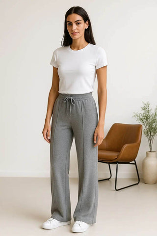 Elevate Wide-Leg Lounge Trousers – Heather Grey - Ecowears.pk