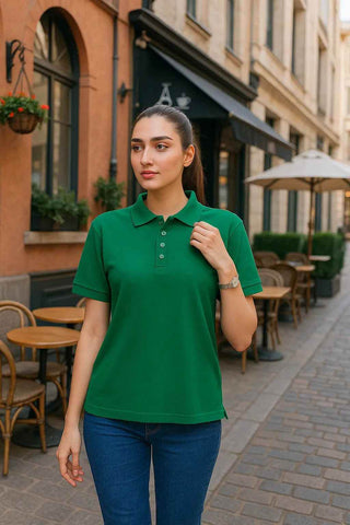 Emerald Green Slim-Fit Polo with Denim Features - Ecowears.pk