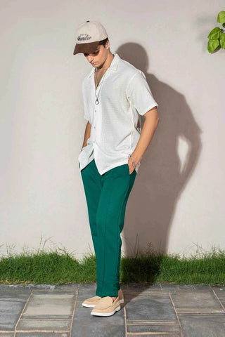 Ivory Textured Shirt and Emerald Green Trousers Set for Stylish Outfits - Ecowears.pk
