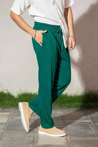 Ivory Textured Shirt and Emerald Green Trousers Set for Stylish Outfits - Ecowears.pk