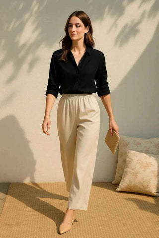 Essential Wide-Leg Trousers – ESMARA Comfort in Cream - Ecowears.pk