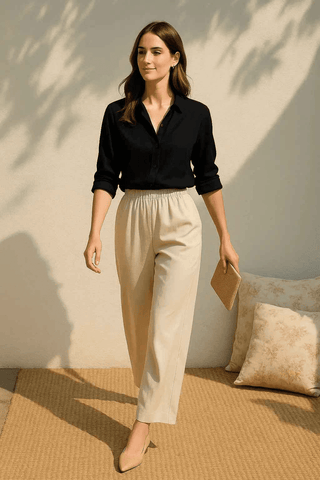 Essential Wide-Leg Trousers – ESMARA Comfort in Cream - Ecowears.pk