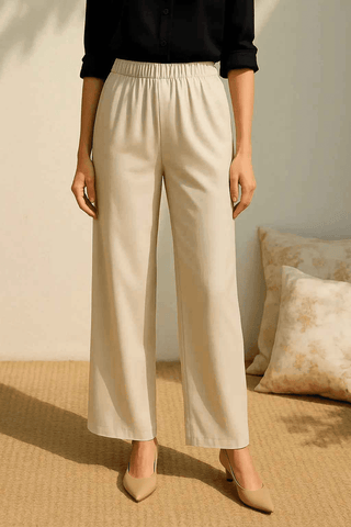 Essential Wide-Leg Trousers – ESMARA Comfort in Cream - Ecowears.pk