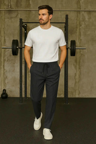 Essential Streetwear Outfit: Tapered Black Trousers & White Cotton Tee - Ecowears.pk