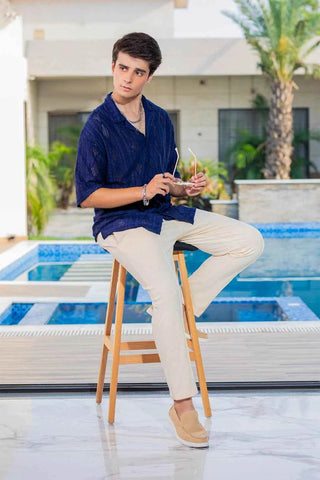 Twilight Escape Eyelet Shirt - Blue - Ecowears.pk