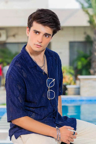 Twilight Escape Eyelet Shirt - Blue - Ecowears.pk