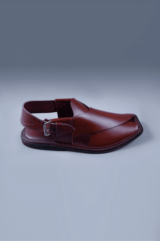Glossy Cherry Brown Kaptaan Chappal with Signature Overlap Design and Square Toe - Ecowears.pk