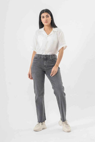 High Waist Grey Denim Pants for a Trendy Minimal Look - Ecowears.pk