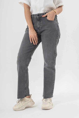 High Waist Grey Denim Pants for a Trendy Minimal Look - Ecowears.pk