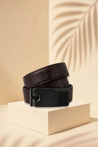 Leather Belt Brown – Embossed Leather with Automatic Buckle - Ecowears.pk