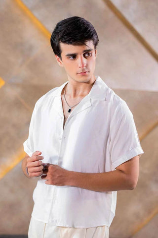 Men's Cuban Collar Shirt - Timeless Elegance in Classic White Style - Ecowears.pk