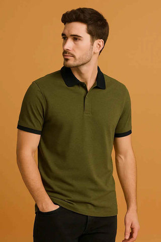 Men’s Olive Green Polo Shirt with Black Accents for Stylish Casual Wear - Ecowears.pk