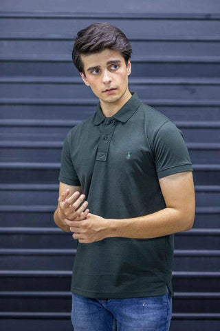 Men's Short Sleeve Polo - Deep Green Textured Smart Casual Tee - Ecowears.pk
