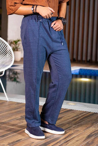 Men’s Relaxed Fit Trousers - Textured Blue Casual Comfort Wear - Ecowears.pk