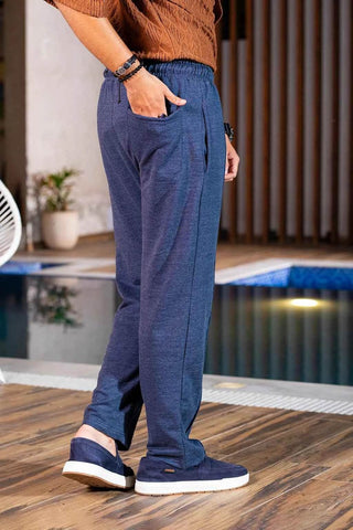 Men’s Relaxed Fit Trousers - Textured Blue Casual Comfort Wear - Ecowears.pk